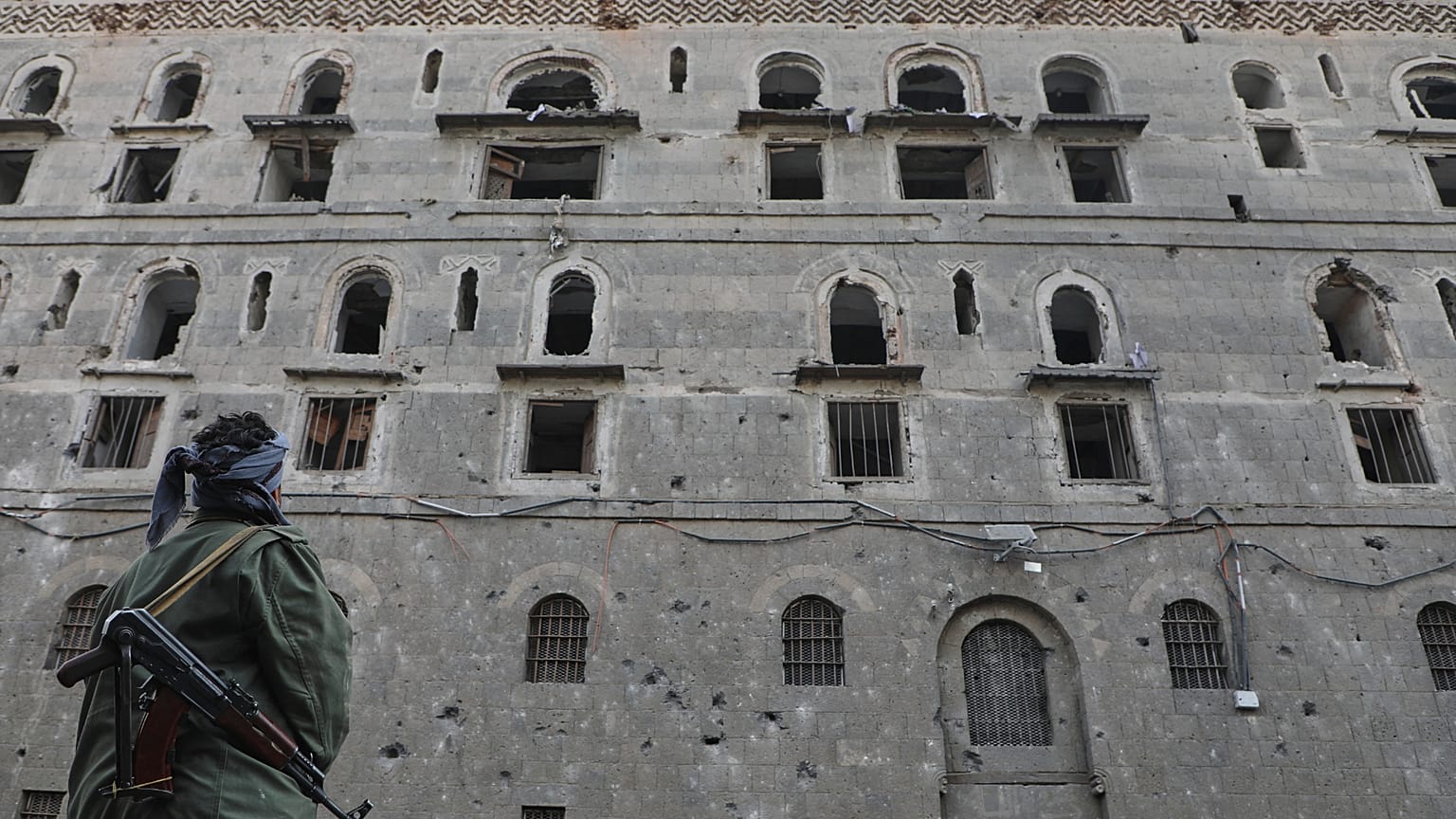 A man inspects the damage at the National Museum, following the Israeli airstrikes on Wednesday in Sanaa, 11 September 2025.