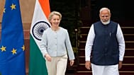 Hindistan Başbakanı Narendra Modi (sağda), Yeni Delhi’deki heyetler arası görüşme öncesinde Avrupa Komisyonu Başkanı Ursula von der Leyen ile birlikte, 28 Şubat 2025