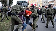 Police officers detain protesters during a rally in Minsk, 8 September, 2020