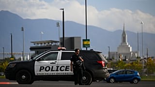 A law enforcement officer stands outside Utah Valley University n Orem, Utah, 10 September 2025