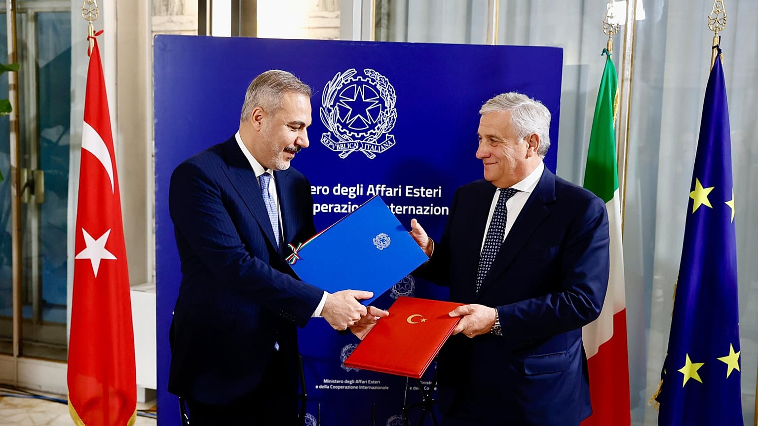 Dışişleri Bakanı Hakan Fidan, İtalya Başbakan Yardımcısı ve Dışişleri Bakanı Antonio Tajani, Roma, 11 Eylül 2025.