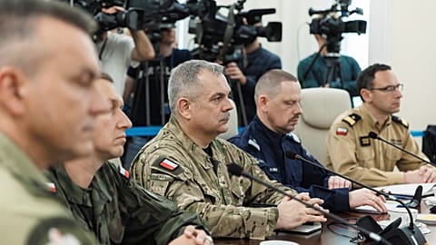 General Wieslaw Kukula, centre, chief of the General Staff of the Polish Armed Forces, is pictured at a meeting at the Chancellery of the Prime Minister on 10 September, 2025.