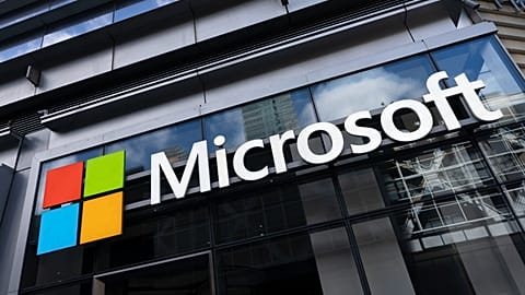 A sign for Microsoft offices is seen, May 6, 2021, in New York.