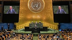 آنتونیو گوترش، دبیرکل سازمان ملل متحد، دوشنبه، ۲۸ ژوئیه ۲۰۲۵ در مجمع عمومی سازمان ملل متحد 
