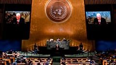 Der palästinensische Präsident Mahmoud Abbas spricht auf der 77. Sitzung der Generalversammlung der Vereinten Nationen am Freitag, den 23. September 2022, am Sitz der Vereinten Nationen.