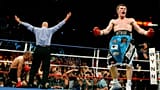 Ricky Hatton right, celebrates a knockout over Jose Luis Castillo, left, during their IBO junior welterweight championship boxing match in Las Vegas, 23 June 2007 .