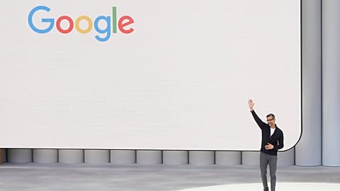 Alphabet CEO Sundar Pichai waves after speaking at a Google I/O event in Mountain View, Calif., Tuesday, 20 May 2025