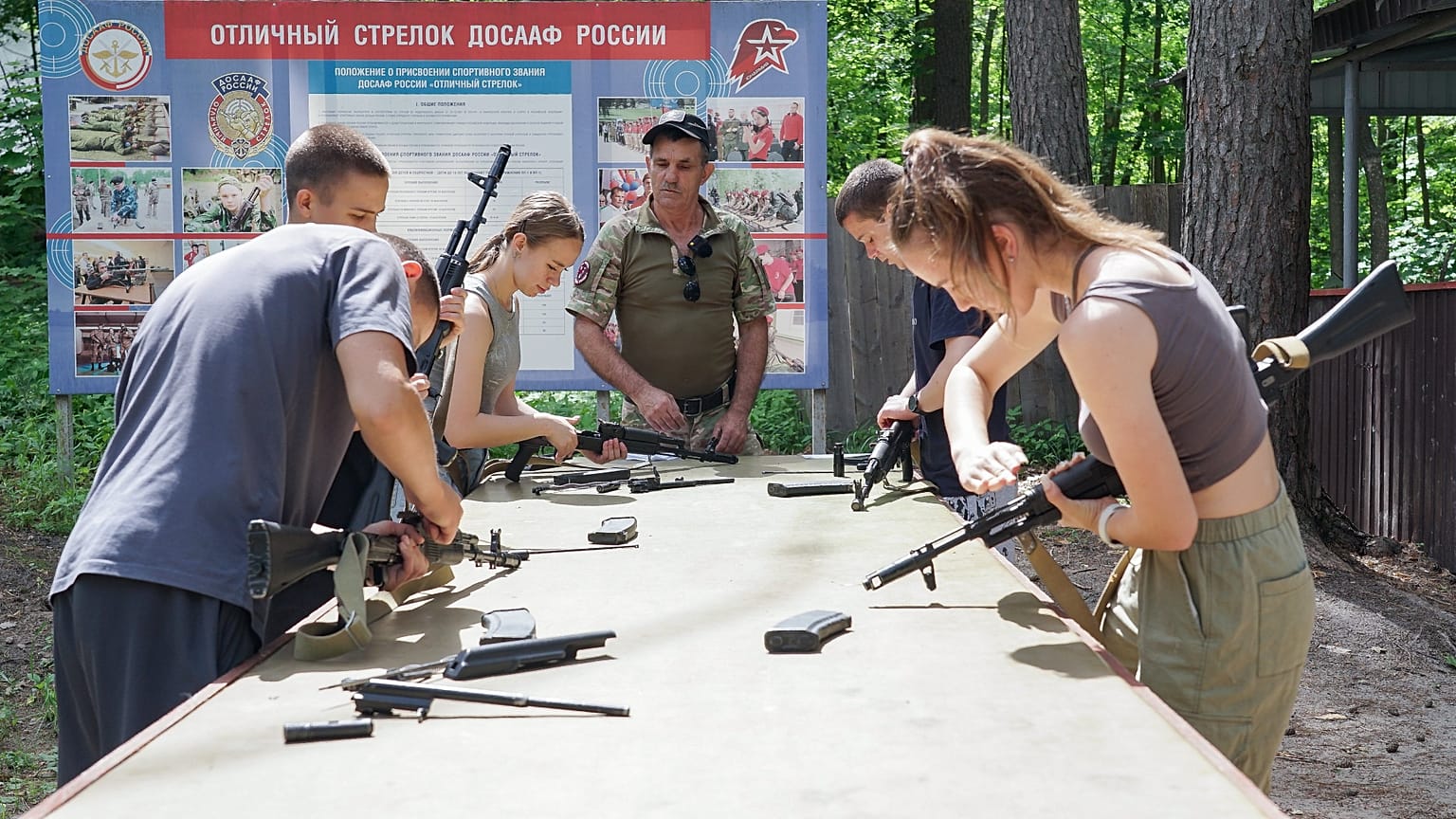 Children from Ukraine and  Russia undergo military  training at a camp in Tambov region, Russia.