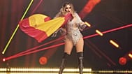 Melody, de España, al llegar a la gran final del 69.º Festival de Eurovisión, celebrado en Basilea, Suiza, el sábado 17 de mayo de 2025. 