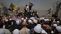 تجمع دروزی ها در بندی های جولان اشغالی در ۱۶ ژوئیه ۲۰۲۵