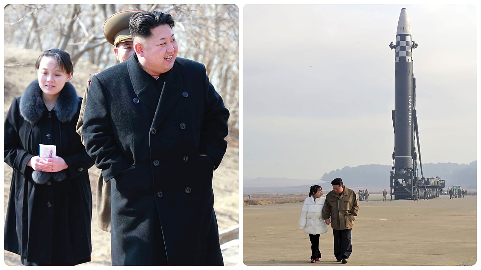 Kim Jodzsong bátyjával 2015-ben megtekintett egy katonai létesítményt, Kim Dzsue apjával 2022-ben egy rakétakilövő álláson