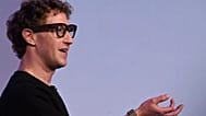 Meta CEO Mark Zuckerberg wears artificial intelligence-powered smart glasses and a wristband as he speaks during the company's Connect developer conference ,Sept. 17, 2025
