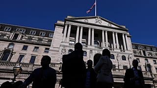 People are silhouetted as they pass The Bank of England in London, Thursday, 3 April 2025.