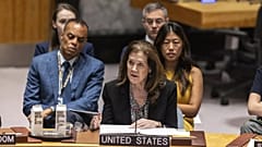 Die amerikanische Botschafterin Dorothy Shea spricht am Sonntag bei einer Sitzung des Sicherheitsrates der Vereinten Nationen zur Lage im Nahen Osten im Hauptquartier der Vereinten Nationen, 