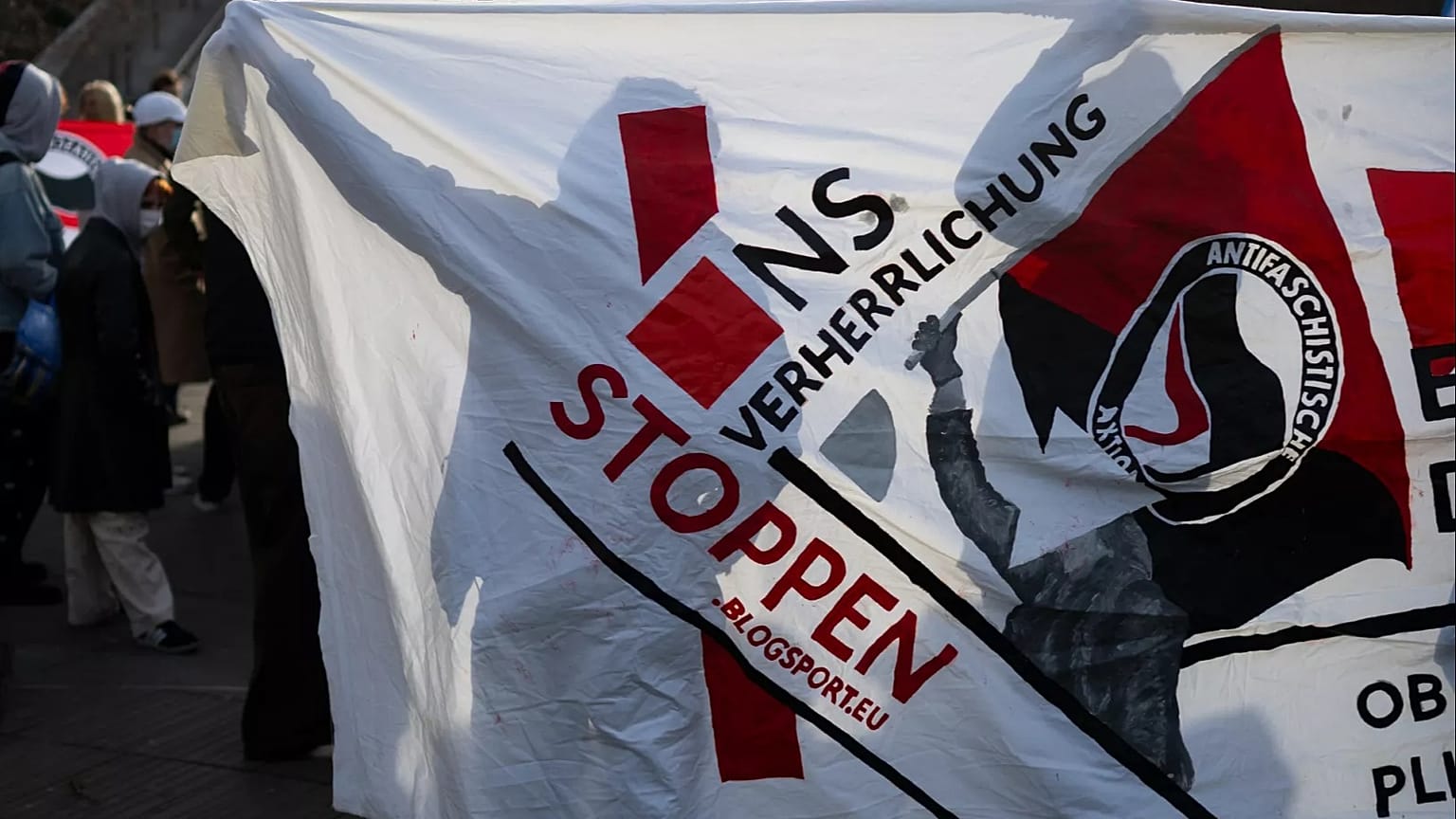 Hundreds of antifascist activists gather to oppose an annual commemoration held by far-right groups in Budapest, 10 February, 2024