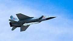 A Russian Air Force MiG-31K jet carries a high-precision hypersonic aero-ballistic missile during a military parade, 9 May, 2018