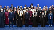 Kazakh President Kassym-Jomart Tokayev and religious leaders making a photo at the Eighth Congress of the Leaders of World and Traditional Religions in Astana