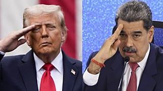 Composición fotográfica en la que se ve tanto a Donald Trump como a Nicolás Maduro realizando un saludo militar.