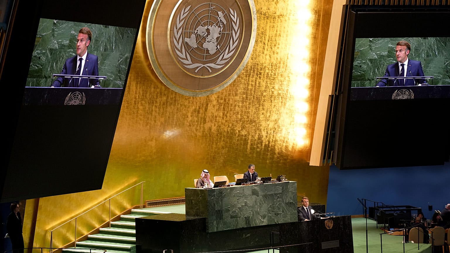 French President Emmanuel Macron speaks during a high-profile meeting at the United Nations.