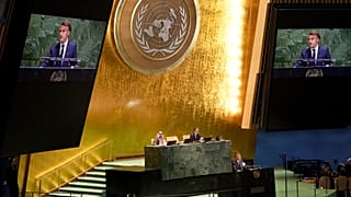 French President Emmanuel Macron speaks during a high-profile meeting at the United Nations.