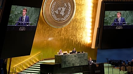 French President Emmanuel Macron speaks during a high-profile meeting at the United Nations.