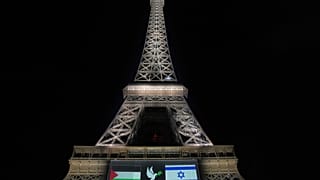 Paris'teki Eyfel Kulesi'ne İsrail ve Filistin bayrakları yansıtıldı, 21 Eylül 2025