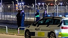Danish police patrol at Copenhagen Airport, Denmark, Monday Sept. 22, 2025.