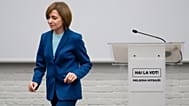  Moldova's President Maia Sandu leaves after a press briefing after the polls closed for the presidential election runoff, in Chisinau, Moldova, on Nov. 3, 2024.