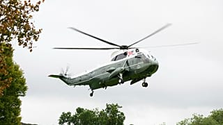FILE: Marine One comes into land as President Donald Trump arrives at Chequers, near Aylesbury, England, Thursday, Sept. 18, 2025.