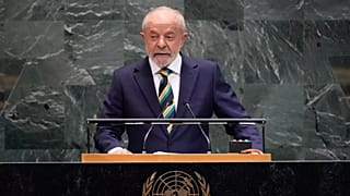 O presidente do Brasil, Luiz Inácio Lula da Silva, discursa na 80ª sessão da Assembleia Geral das Nações Unidas, terça-feira, 23 de setembro de 2025.