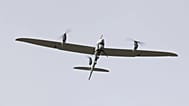 A Vector reconnaissance drone of the Munich-based company Quantum Systems is demonstrated at the trade fair in Düsseldorf, 19 February, 2025