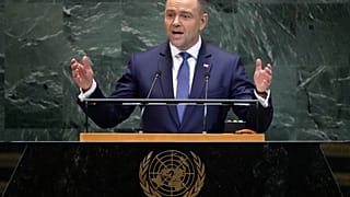 Prezydent Polski Karol Nawrocki przemawia na 80. sesji Zgromadzenia Ogólnego Narodów Zjednoczonych, wtorek, 23 września 2025 r., w siedzibie ONZ. (AP Photo/Pamela Smith)
