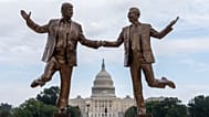 A work of protest art representing President Donald Trump and Jeffrey Epstein is seen on the National Mall near the Capitol, Tuesday, Sept. 23, 2025, in Washington.