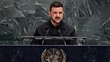 Ukraine President Volodymyr Zelenskyy addresses the 80th session of the United Nations General Assembly, Wednesday, Sept. 24, 2025.