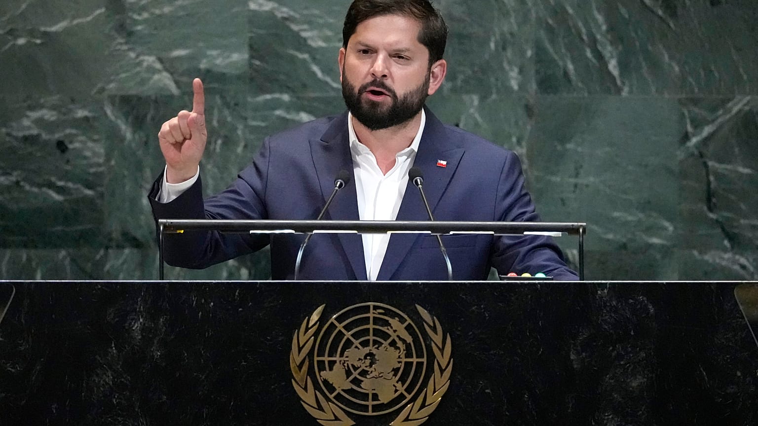 Il presidente del Cile Gabriel Boric Font interviene alla 80ª sessione dell'Assemblea Generale delle Nazioni Unite, martedì 23 settembre 2025
