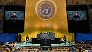 الرئيس الأوكراني فولوديمير زيلينسكي يلقي كلمة في الدورة الثمانين للجمعية العامة للأمم المتحدة، الأربعاء 24 سبتمبر/أيلول 2025.