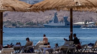 Uma corveta Saar-6, que Israel está a utilizar para o seu sistema de defesa naval face às ameaças marítimas dos rebeldes Houthi do Iémen, em Eilat, 16 de abril de 2024