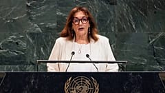 Die EU-Kommissarin für den Mittelmeerraum, Dubravka Suica, spricht vor der Generalversammlung der Vereinten Nationen, Montag, 28. Juli 2025.