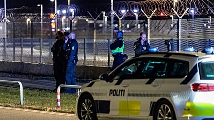 Danish police patrol at Copenhagen Airport, Denmark, Monday Sept. 22, 2025.