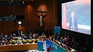 Chinese President Xi Jinping virtually addresses climate summit, Wednesday, Sept. 24, 2025, at U.N. headquarters.