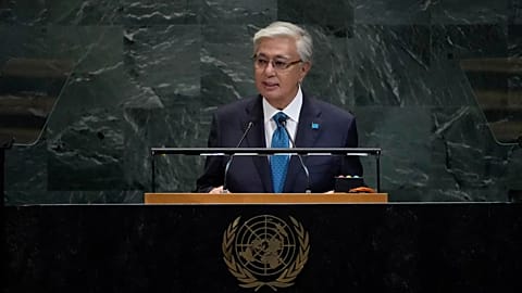 Kazakhstan’s President Kassym-Jomart Tokayev addresses the United Nations General Assembly in New York, 23 September, 2025