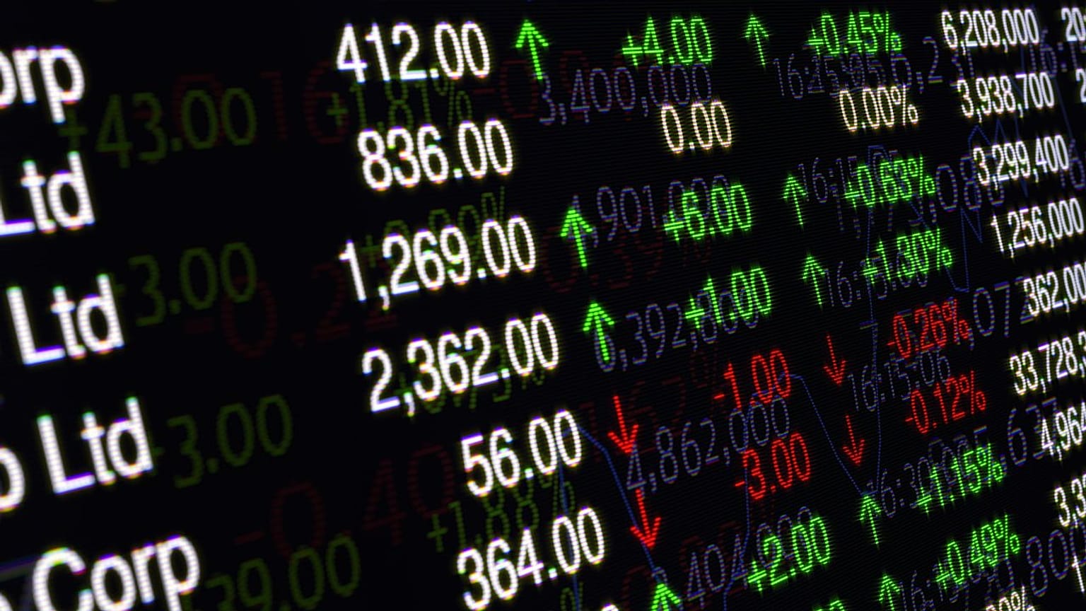 Image about the display of prices at an unknown stock market.