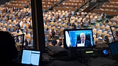 El presidente palestino, Mahmoud Abbas, pronunció un discurso ante la 80.ª sesión de la Asamblea General de la ONU, a través de videoconferencia, el 25 de septiembre de 2025.