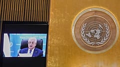 Der palästinensische Präsident Mahmoud Abbas spricht per Video vor der Generalversammlung der Vereinten Nationen, 25. September 2025