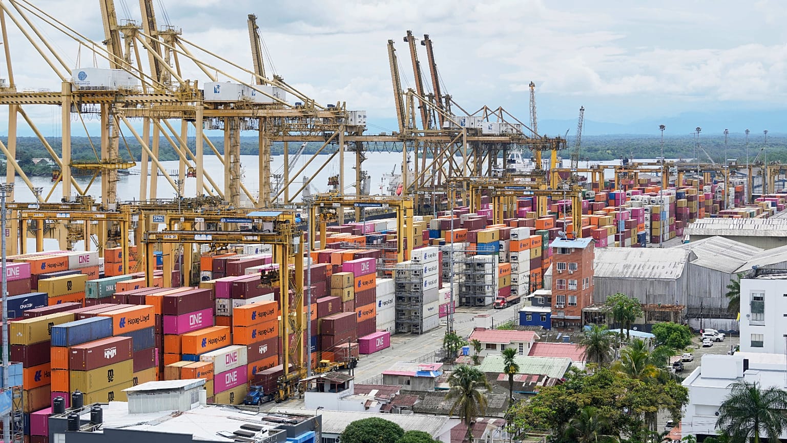Containers sit at the seaport in Buenaventura, on Colombia's Pacific coast, Wednesday, April 9, 2025.