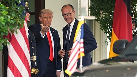 President Donald Trump welcomes Federal Chancellor Friedrich Merz to the White House in Washington on Thursday, 5 June 2025