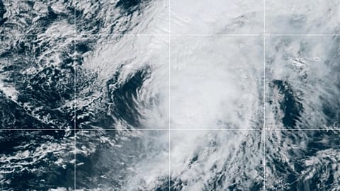 This NOAA satellite image taken at 11:33 AM EST on Thursday, September 25, 2025, shows Hurricane Gabrielle in the North Atlantic Ocean