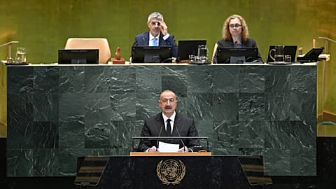 President of Azerbaijan Ilham Aliyev during his speech at UNGA 