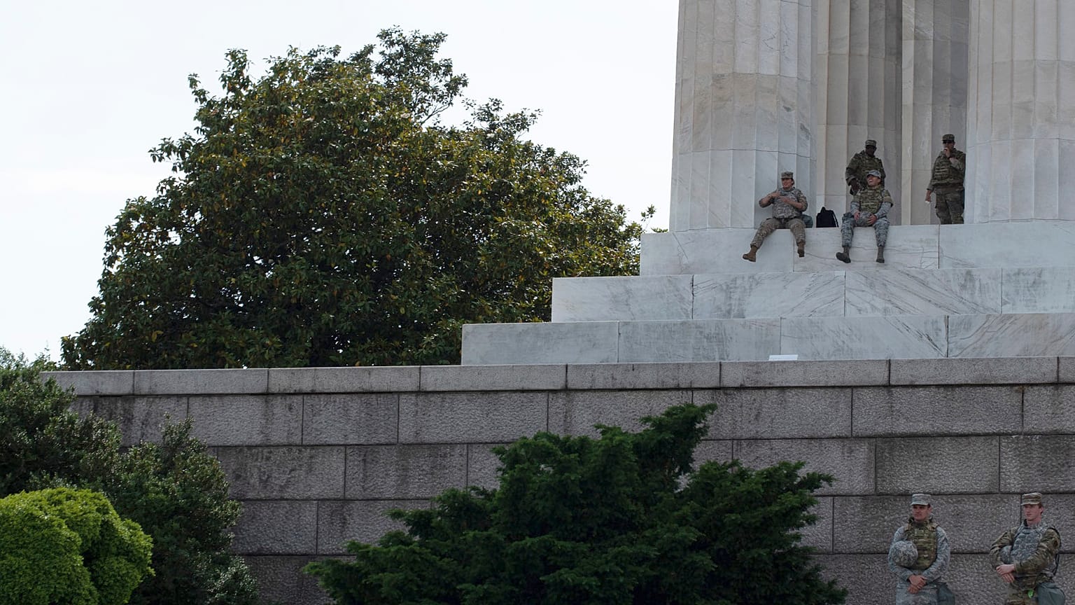 US National Guard soldiers spend time at one of monuments in Washington, August 2025