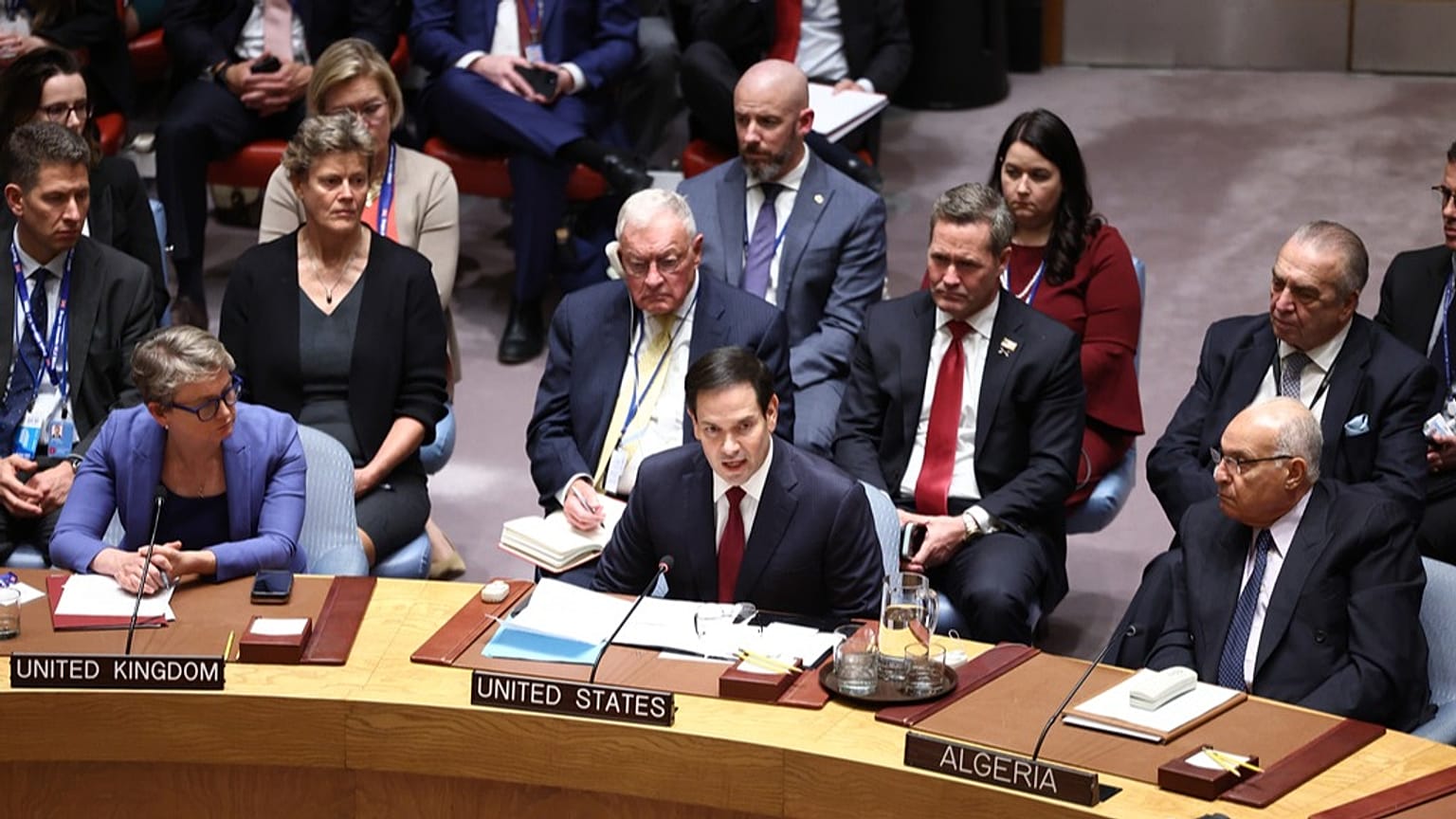 El secretario de Estado de EEUU, Marco Rubio, habla durante una reunión del Consejo de Seguridad de Naciones Unidas en la sede de la ONU, Nueva York, martes 23 de septiembre de 2025.